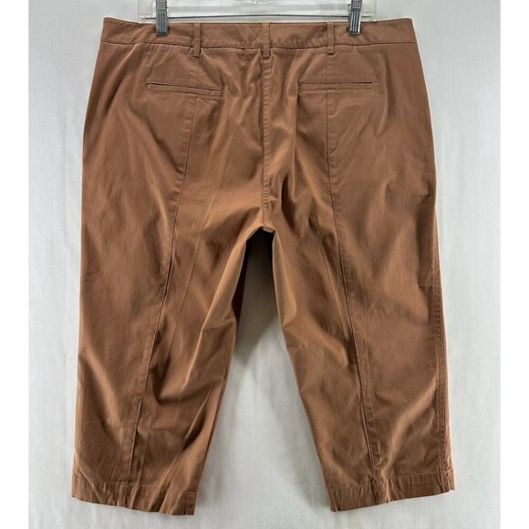 Talbots Pants Size 16P Signature Capri Flat Front Twill Stretch Cotton Brown - Picture 2 of 11